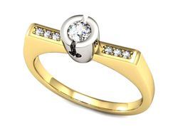 Pierścionek z diamentami żółte białe złoto 585 - P15248zbP