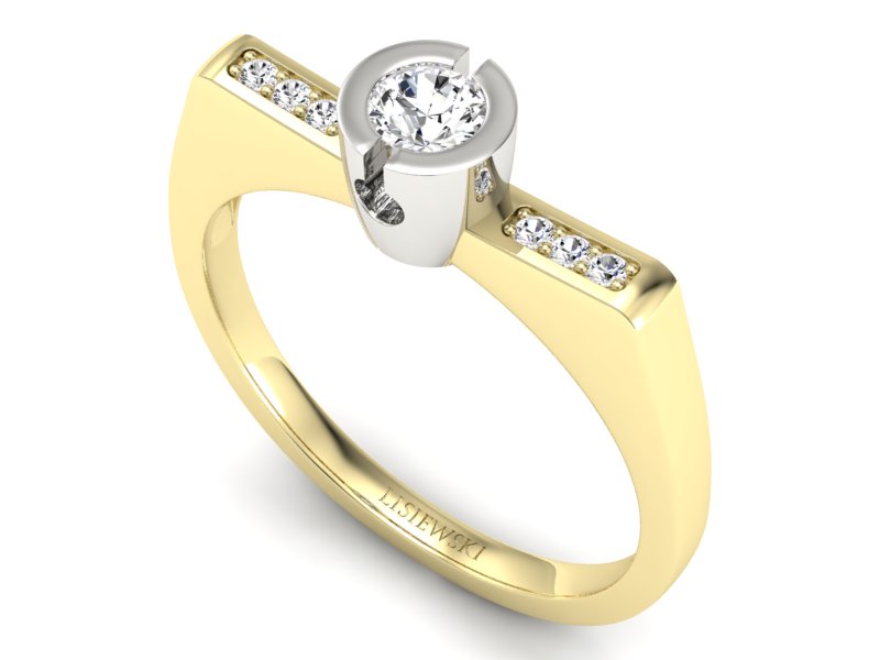 Pierścionek z diamentami żółte białe złoto - P15248zbP - 3