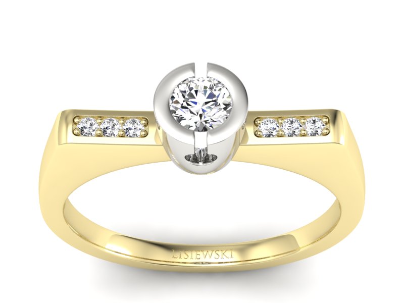 Pierścionek z diamentami żółte białe złoto - P15248zbP - 1