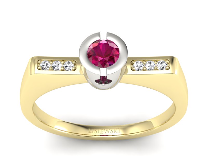 Pierścionek z rubinem i diamentami - P15248zbr - 1