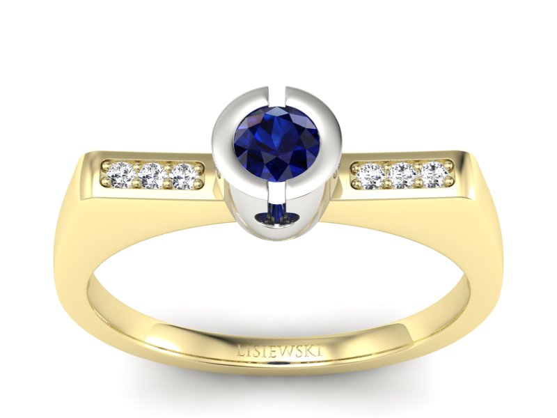 Złoty pierścionek z szafirem i brylantami - P15248zbsz - 1