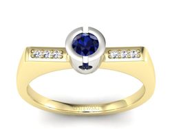 Złoty pierścionek z szafirem i brylantami - P15248zbsz