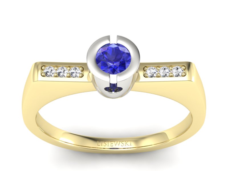 Złoty pierścionek z diamentem i szafirem - P15248zbszc - 1