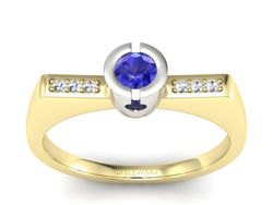 Złoty pierścionek z diamentem i szafirem - P15248zbszc