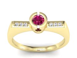 Złoty pierścionek z rubinem i brylantami - P15248zr