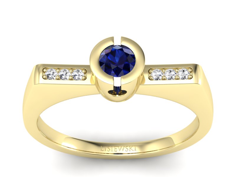 Złoty pierścionek z szafirem i brylantami - P15248zsz - 1