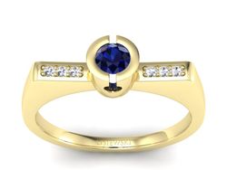 Złoty pierścionek z szafirem i brylantami - P15248zsz