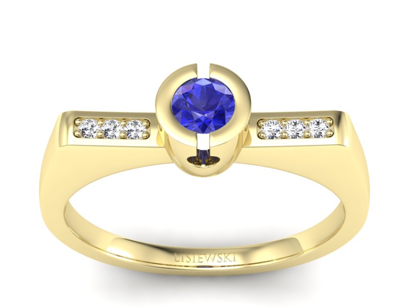 Złoty pierścionek z szafirem i brylantami - P15248zszc - 1