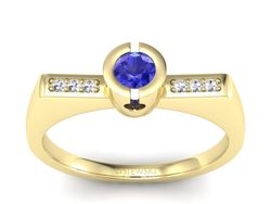 Złoty pierścionek z szafirem i brylantami - P15248zszc