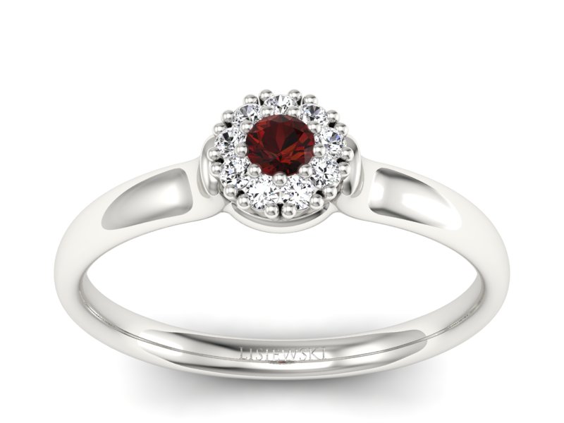 Pierścionek z granatem i brylantami białe złoto - P15249bgr - 1