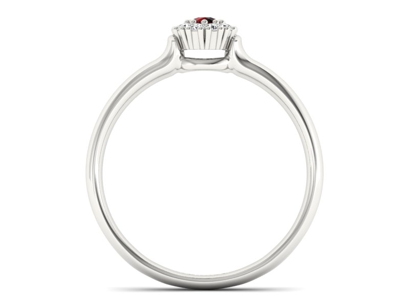 Pierścionek z granatem i brylantami białe złoto - P15249bgr - 2