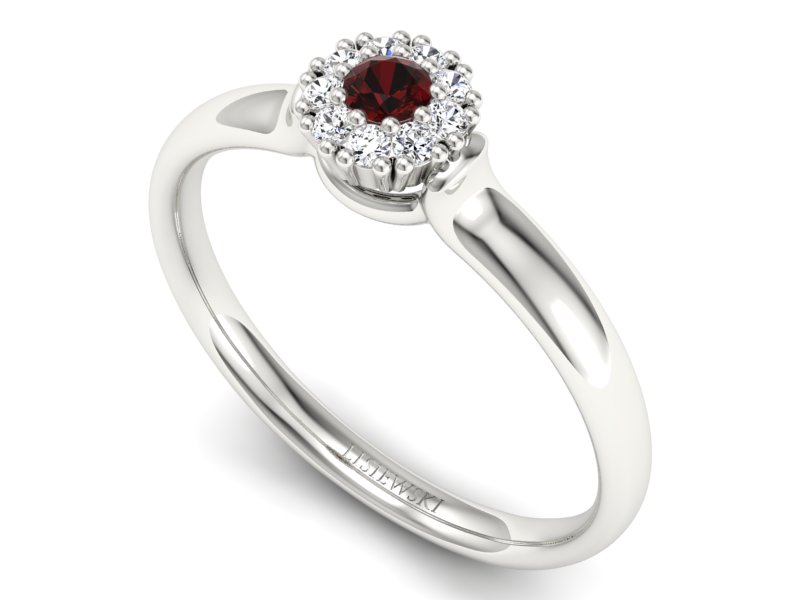 Pierścionek z granatem i brylantami białe złoto - P15249bgr - 3