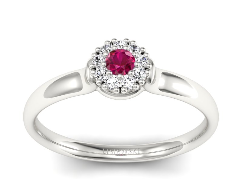 Pierścionek z rubinem i brylantami białe złoto - P15249br - 1