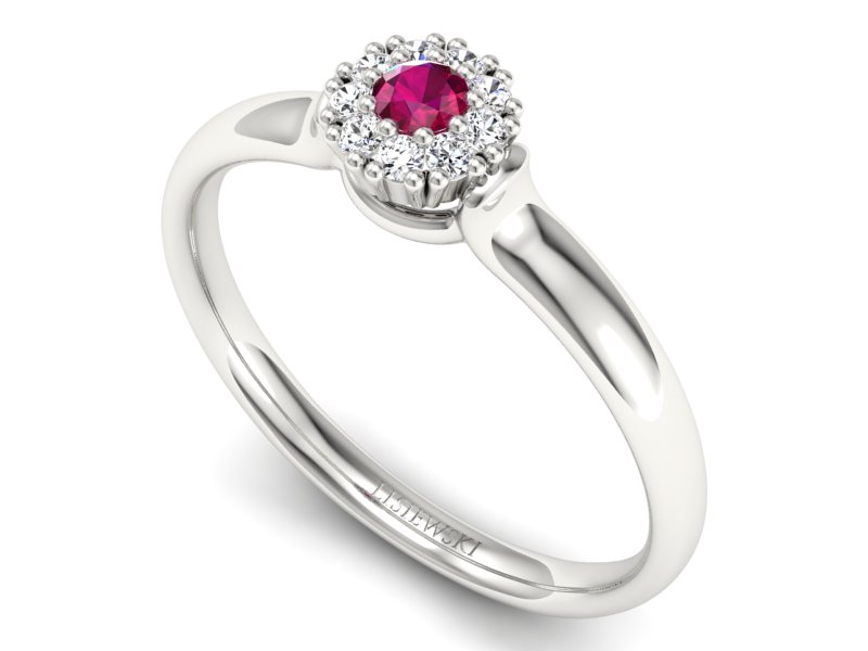 Pierścionek z rubinem i brylantami białe złoto - P15249br - 3