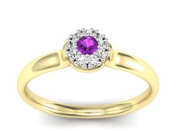 Pierścionek z ametystem i diamentami żółte złoto - P15249zam