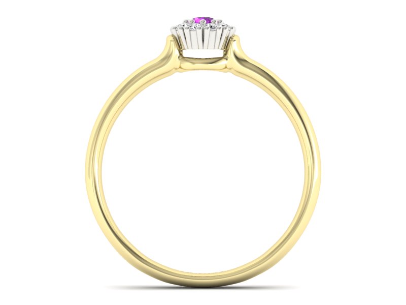 Pierścionek z ametystem i diamentami żółte złoto - P15249zam - 2