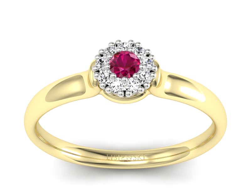Pierścionek z rubinem i diamentami złoto 585 - P15249zbr - 1