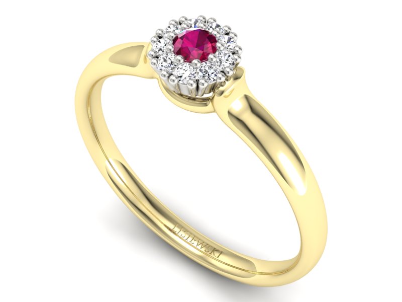 Pierścionek z rubinem i diamentami złoto 585 - P15249zbr - 3