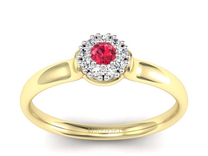 Pierścionek z rubinem i diamentami złoto 585 - P15249zbr1 - 1