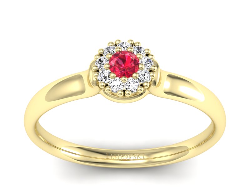 Pierścionek z rubinem i brylantami żółte złoto - P15249zr1 - 1