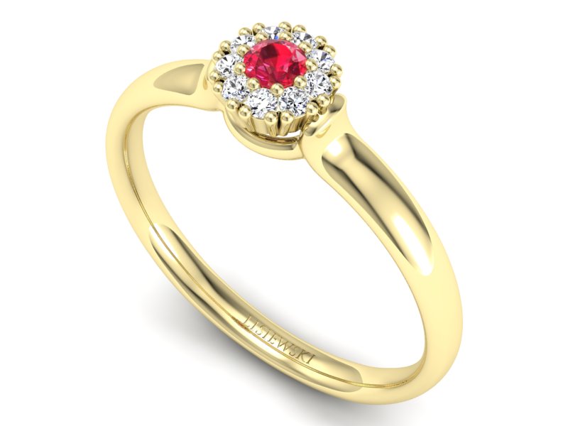 Pierścionek z rubinem i brylantami żółte złoto - P15249zr1 - 3