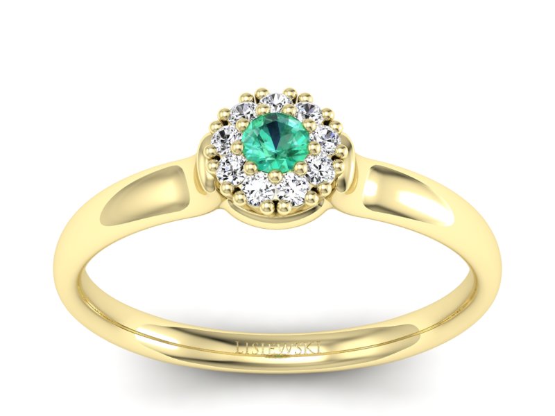 Złoty Pierścionek ze szmaragdem i brylantami - P15249zsm - 1