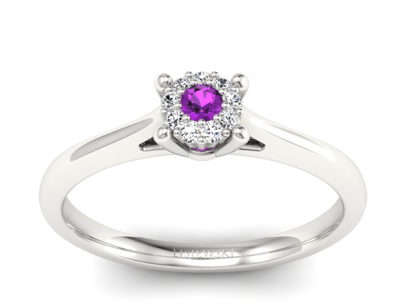 Złoty pierścionek z ametystem i brylantami - P15250bat - 1