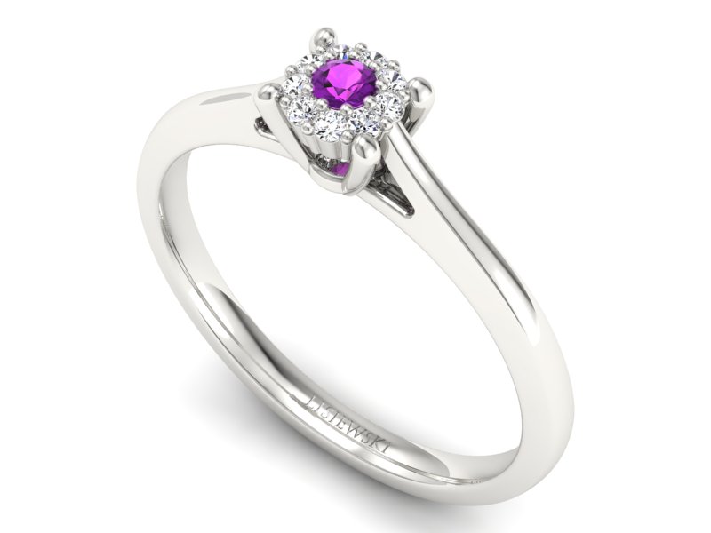 Złoty pierścionek z ametystem i brylantami - P15250bat - 3