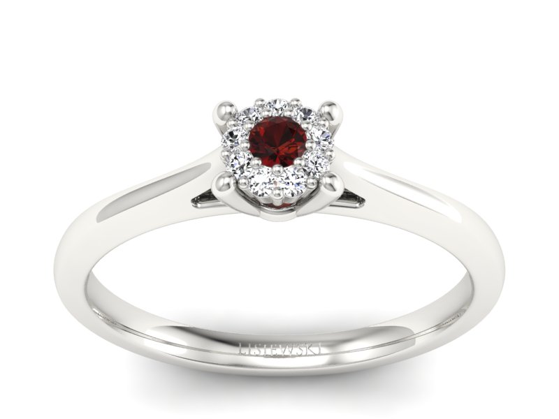 Pierścionek z granatem i brylantami białe złoto - P15250bgr - 1