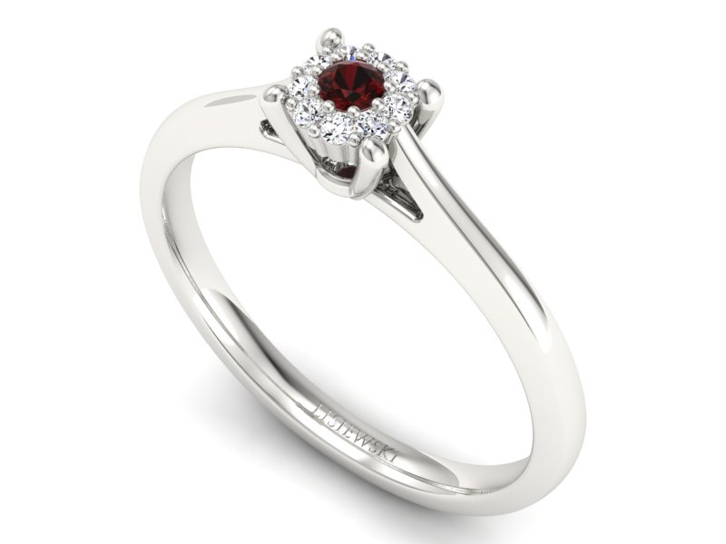 Pierścionek z granatem i brylantami białe złoto - P15250bgr - 3