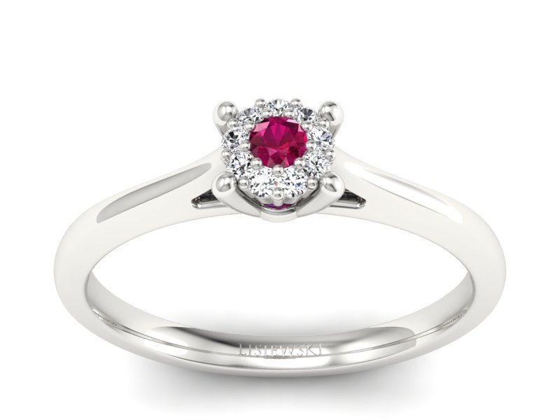 Pierścionek z rubinem i brylantami białe złoto - P15250br - 1