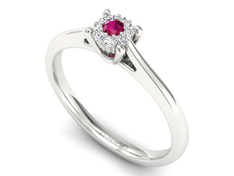 Pierścionek z rubinem i brylantami białe złoto - P15250br - 3