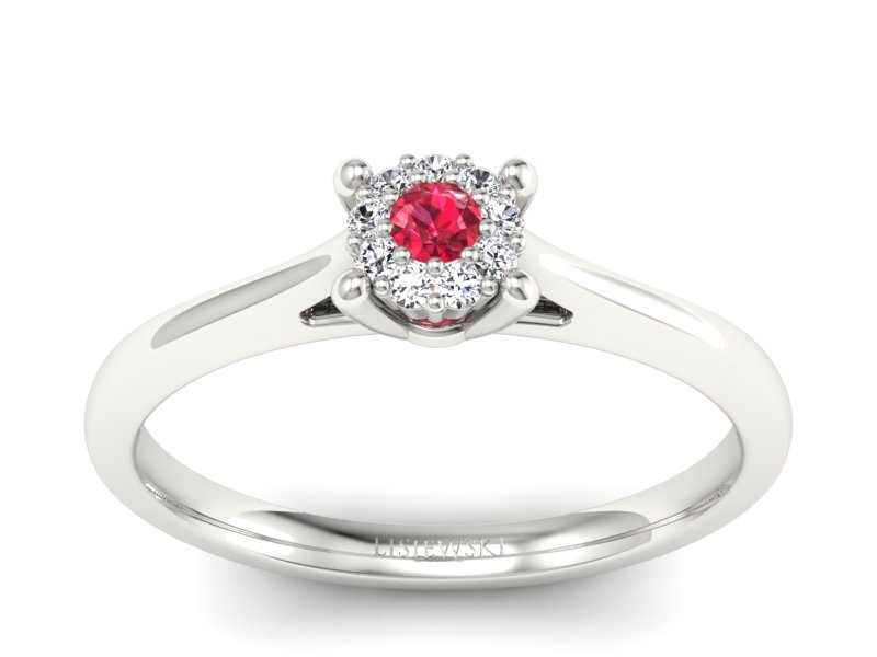 Pierścionek z rubinem i brylantami białe złoto - P15250br1 - 1