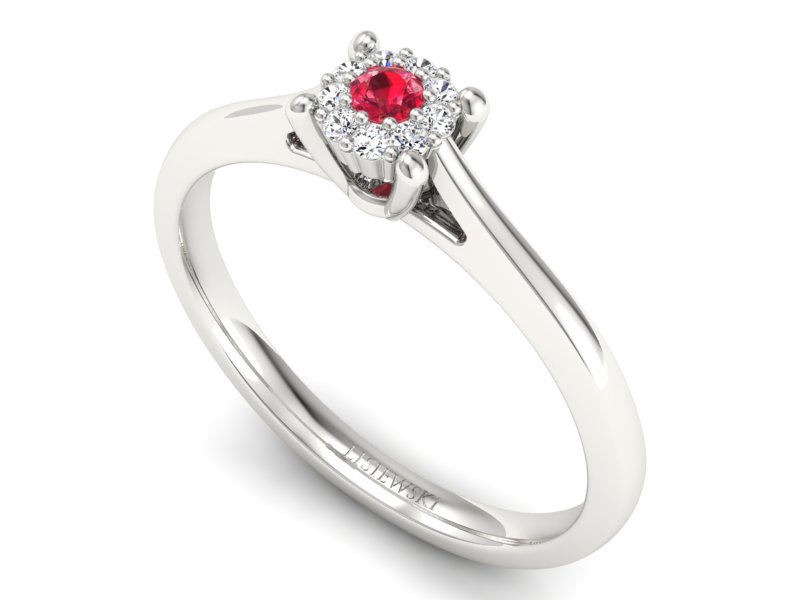 Pierścionek z rubinem i brylantami białe złoto - P15250br1