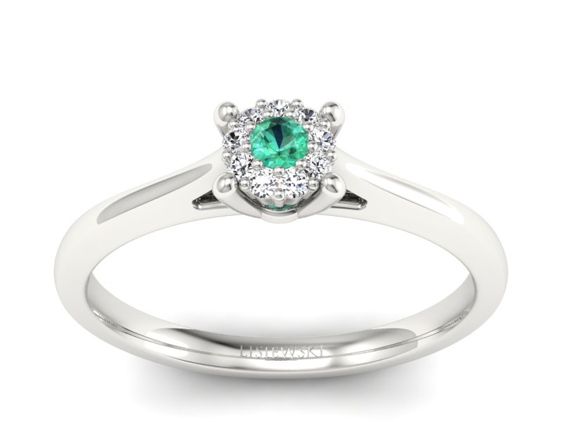 Złoty pierścionek ze szmaragdem i brylantami - P15250bsm - 1