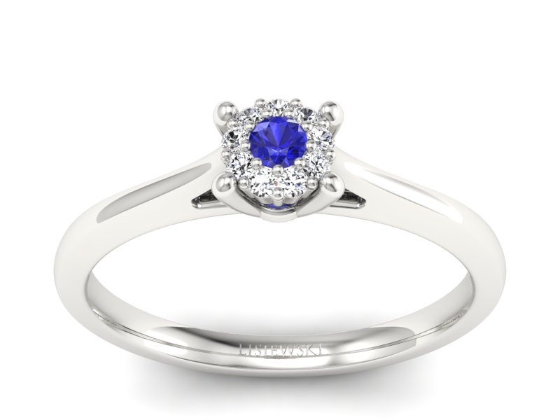 Pierścionek z szafirem i brylantami białe złoto - P15250bszc - 1