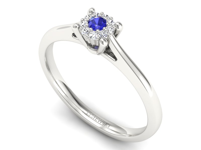 Pierścionek z szafirem i brylantami białe złoto - P15250bszc