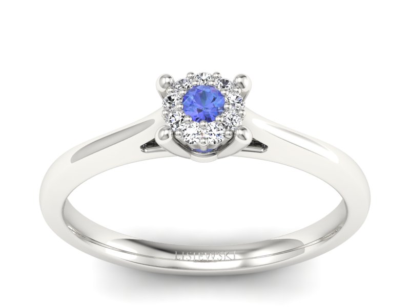 Pierścionek z tanzanitem i brylantami białe złoto - P15250bt - 1