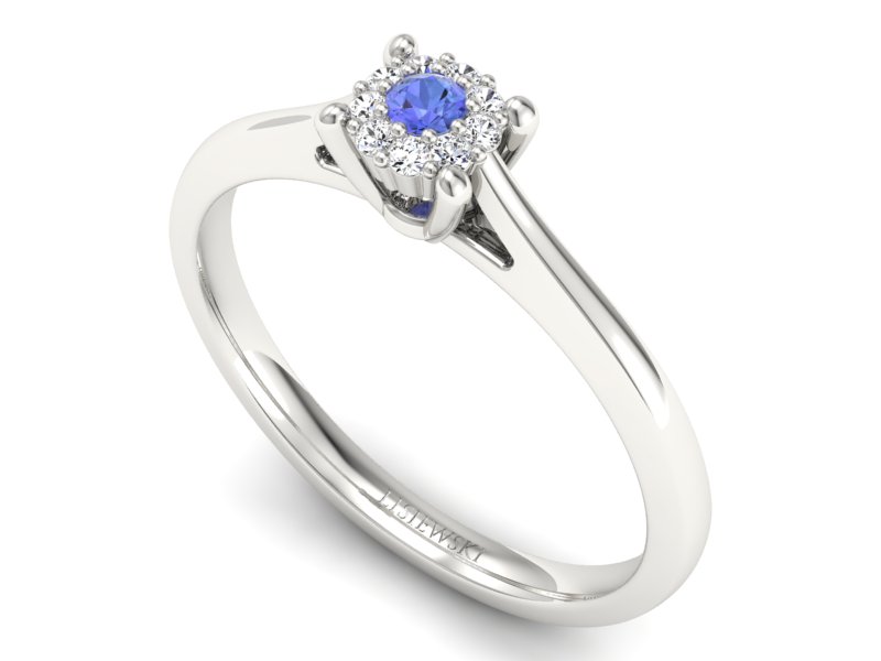 Pierścionek z tanzanitem i brylantami białe złoto - P15250bt