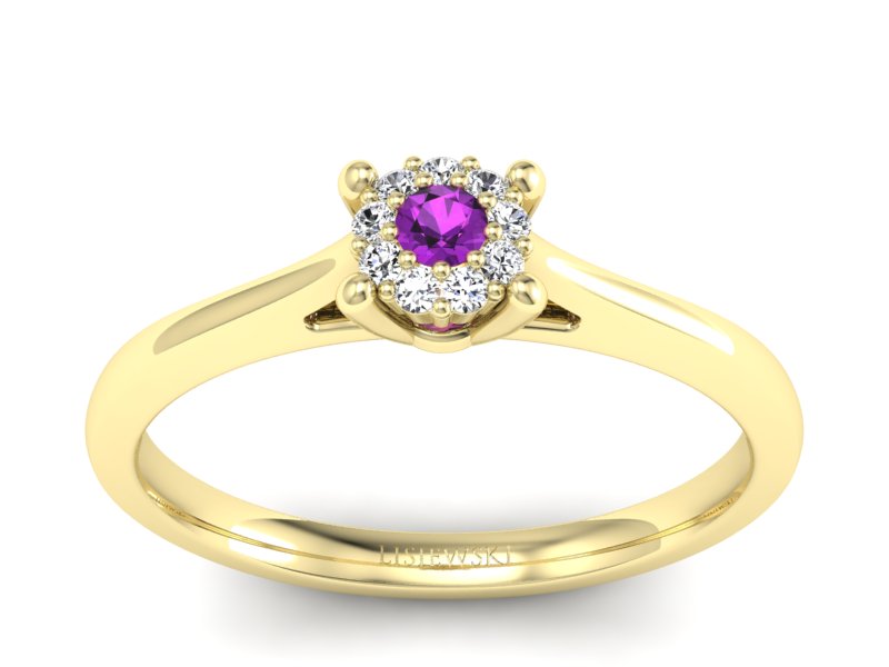 Pierścionek z ametystem i brylantami żółte złoto - P15250zat - 1