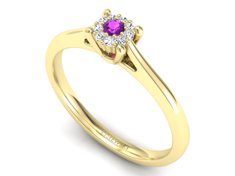 Pierścionek z ametystem i brylantami żółte złoto - P15250zat - 3