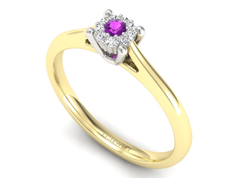 Złoty pierścionek z ametystem i brylantami - P15250zbam - 3