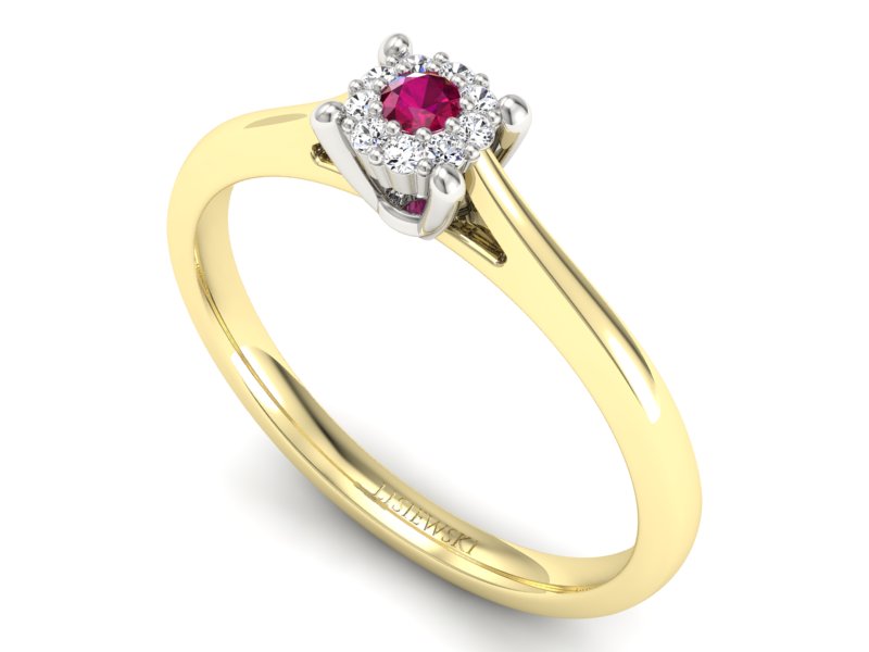 Złoty pierścionek z rubinem i diamentami - P15250zbr