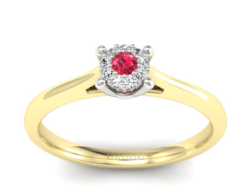 Złoty pierścionek z rubinem i diamentami - P15250zbr1 - 1