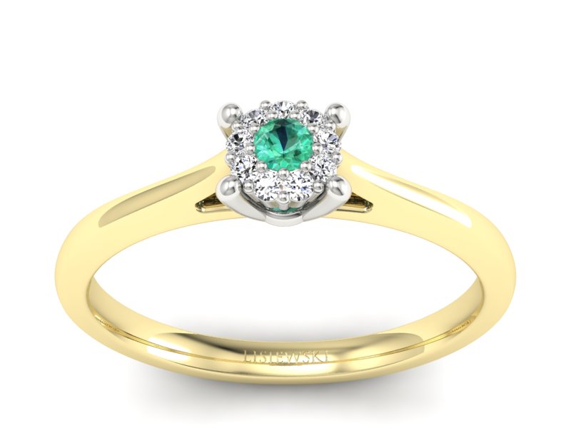 Złoty pierścionek ze szmaragdem i diamentami - P15250zbsm - 1