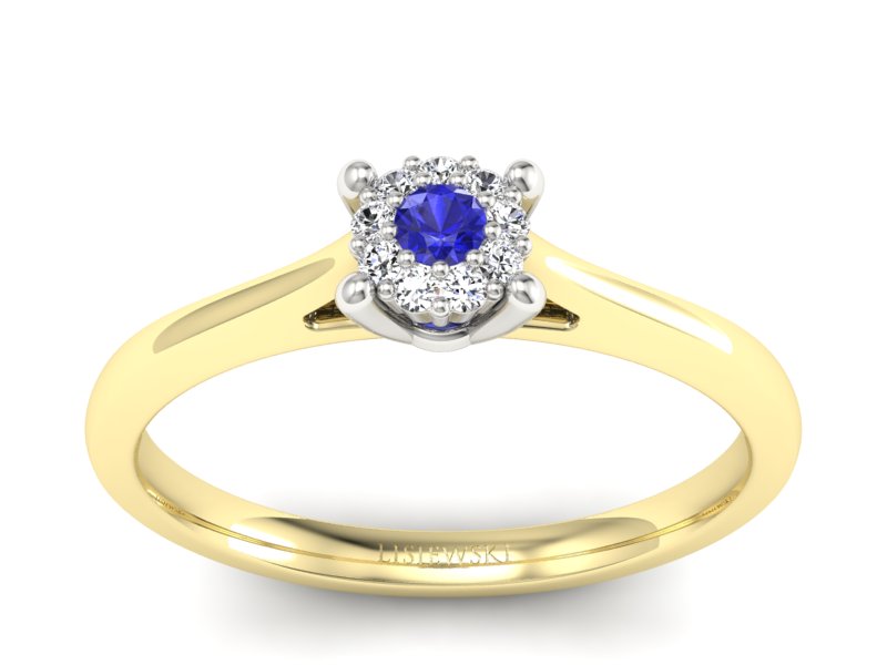 Złoty pierścionek z brylantami i szafirem - P15250zbszc - 1