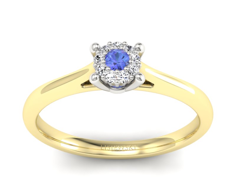Złoty pierścionek z tanzanitem i brylantami - P15250zbt - 1