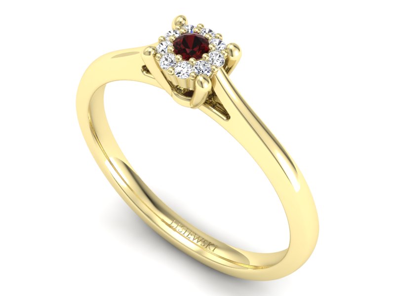 Złoty pierścionek z granatem z żółtego złota - P15250zgr