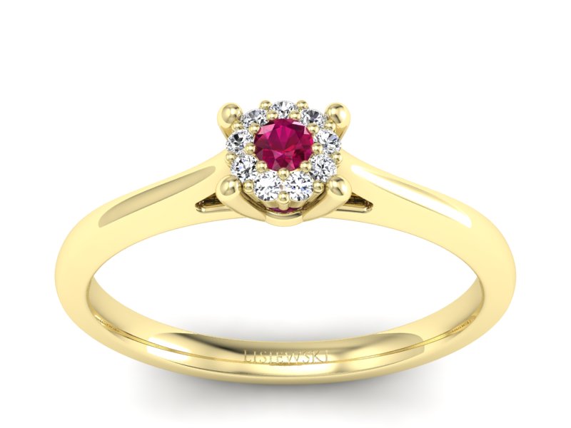 Pierścionek z rubinem i brylantami żółte złoto - P15250zr - 1