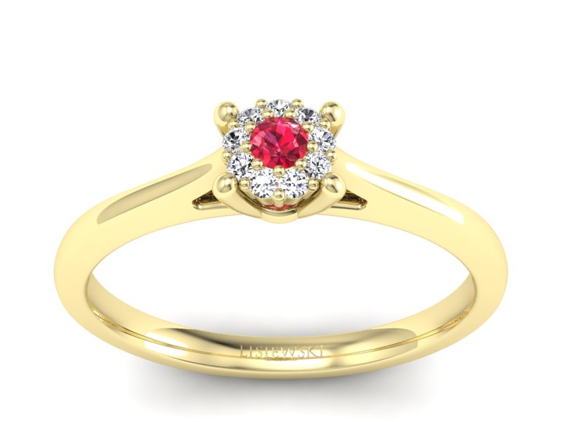 Pierścionek z rubinem i brylantami żółte złoto - P15250zr1 - 1